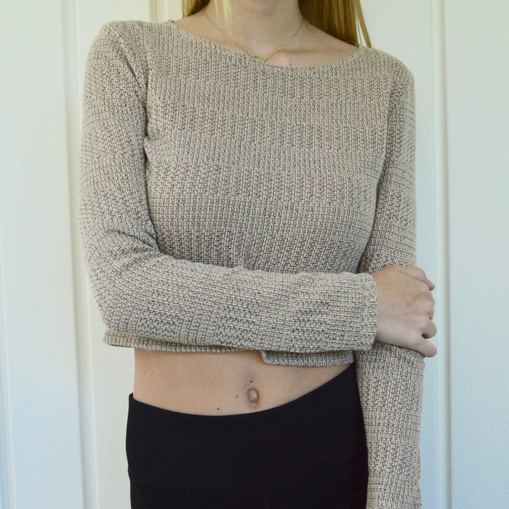 Forever 21 Tan Long Sleeve Sweater Crop Top